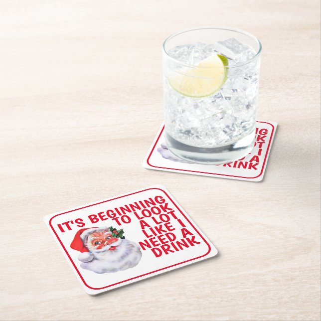 Christmas Party Funny Santa Claus Drinking Humour Square Paper Coaster (Insitu)