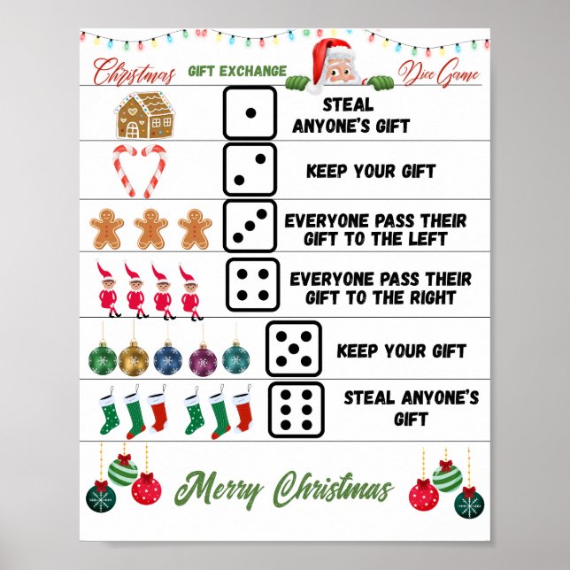 Christmas Party Gift Exchange Dice Game Poster (Front)