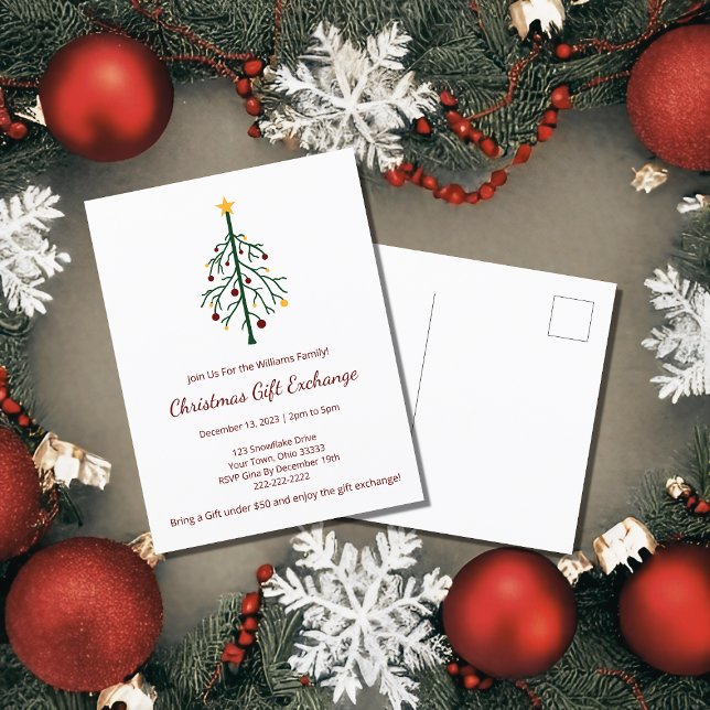 Christmas Party Gift Exchange Festive Evergreen Invitation Postcard (Creator Uploaded)