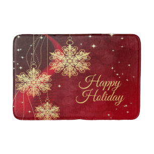 Christmas Party Gift Red Golden Snowflakes Holiday Bath Mat
