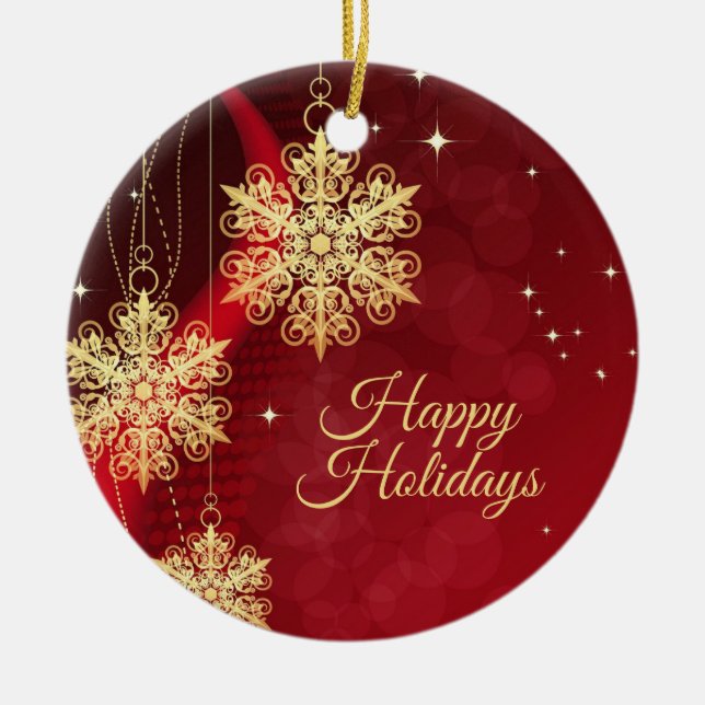 Christmas Party Gift Red Golden Snowflakes Holiday Ceramic Tree Decoration (Front)