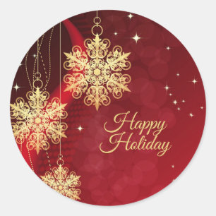 Christmas Party Gift Red Golden Snowflakes Holiday Classic Round Sticker