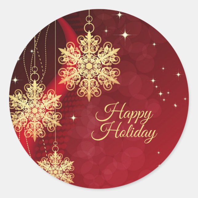 Christmas Party Gift Red Golden Snowflakes Holiday Classic Round Sticker (Front)