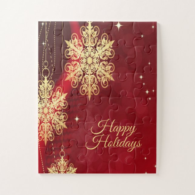 Christmas Party Gift Red Golden Snowflakes Holiday Jigsaw Puzzle (Vertical)