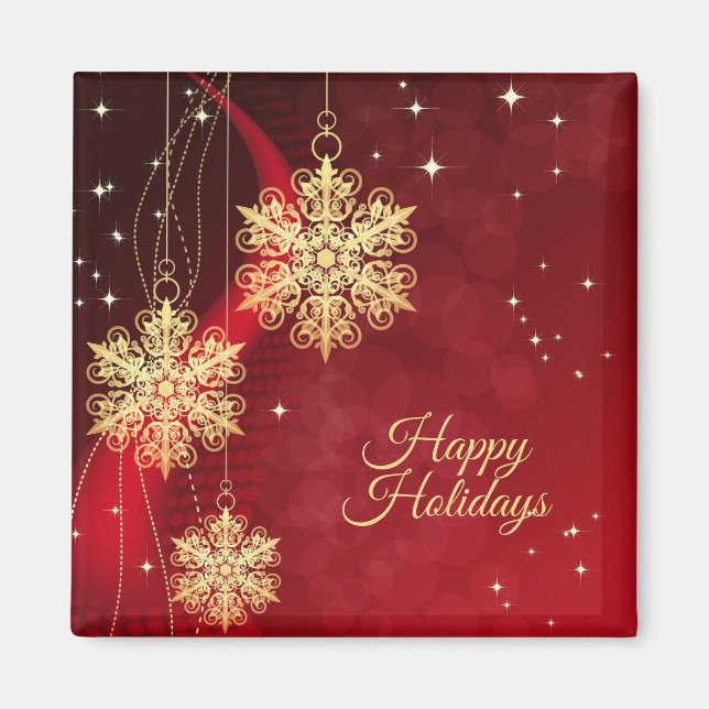 Christmas Party Gift Red Golden Snowflakes Holiday Magnet (Front)