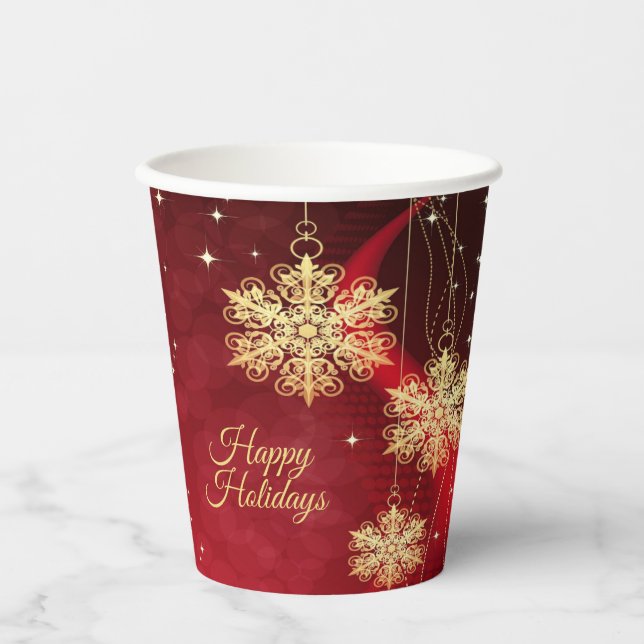 Christmas Party Gift Red Golden Snowflakes Holiday Paper Cups (Front)