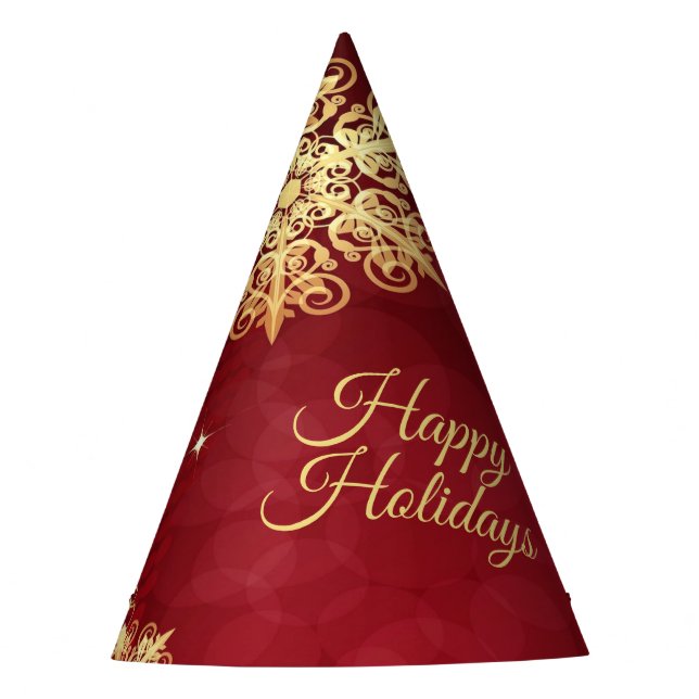 Christmas Party Gift Red Golden Snowflakes Holiday Party Hat (Front)