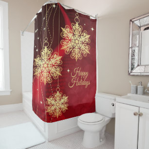 Christmas Party Gift Red Golden Snowflakes Holiday Shower Curtain