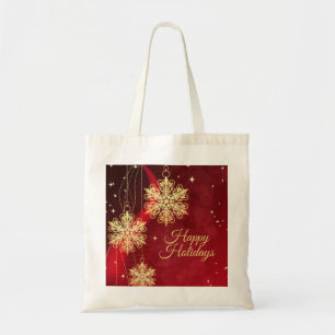 Christmas Party Gift Red Golden Snowflakes Holiday Tote Bag