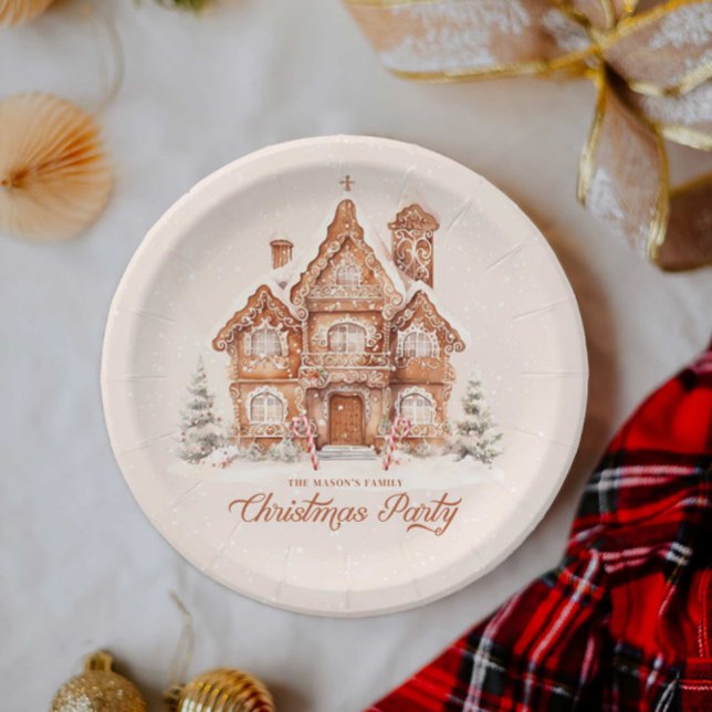 Christmas Party Gingerbread House Personalised Paper Plate (Winter Holiday Christmas party  Plates)
