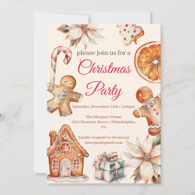 Christmas Party gingerbread  Invitation (Front)