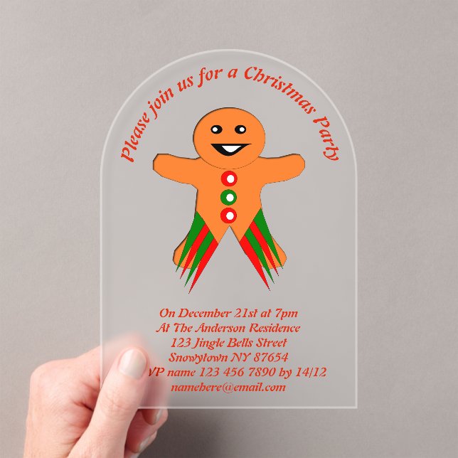Christmas Party Gingerbread Man Custom Acrylic Invitations (Insitu (Handheld))
