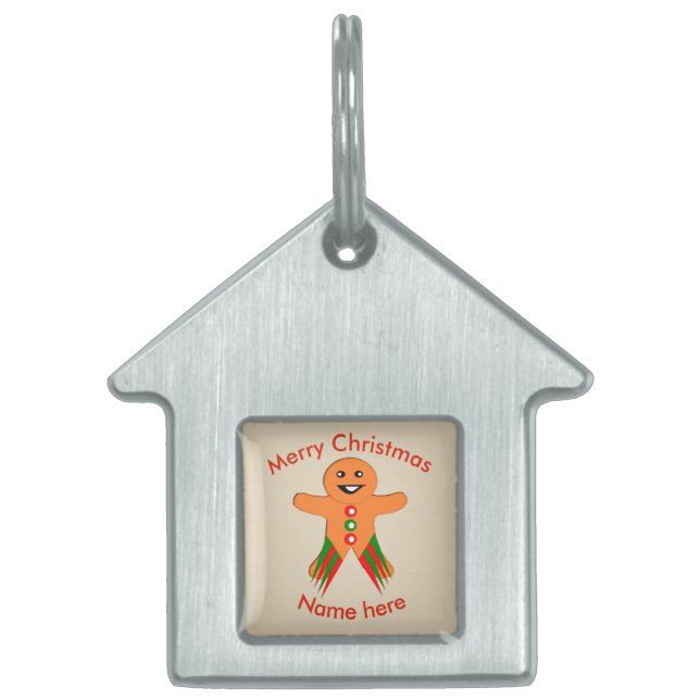 Christmas Party Gingerbread Man Custom Pet Tag (Front)