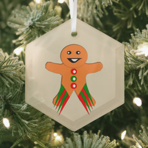 Christmas Party Gingerbread Man Glass Tree Decoration