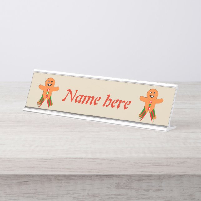 Christmas Party Gingerbread Man Personalised Desk Name Plate (Front)