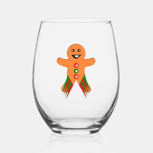 Christmas Party Gingerbread Man Stemless Wine Glass