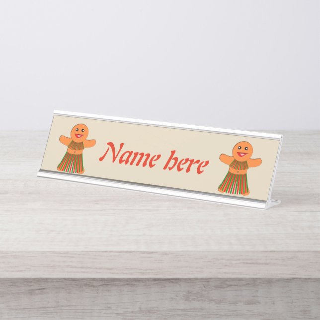 Christmas Party Gingerbread Woman Desk Name Plate (Front)