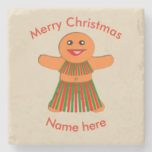 Christmas Party Gingerbread Woman Stone Coaster