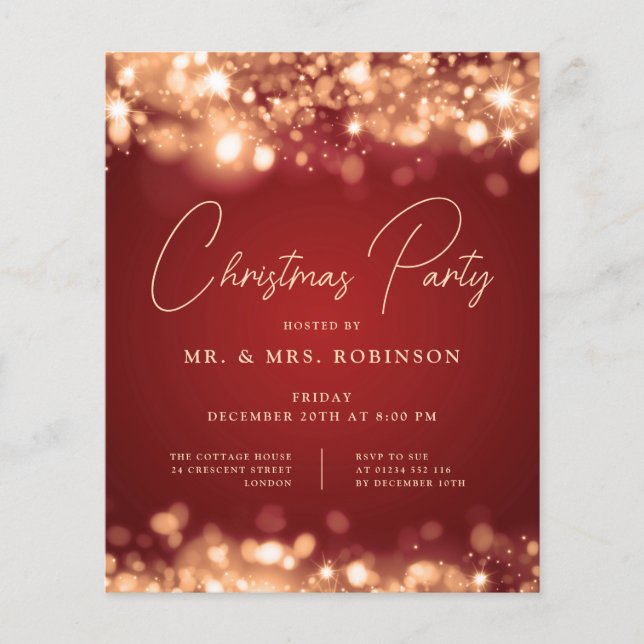 Christmas Party Glam Gold Red Lights  Flyer (Front)