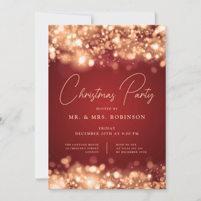 Christmas Party Glam Gold Red Lights  Invitation (Front)