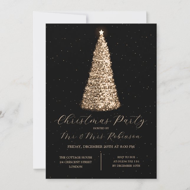 Christmas Party Glam Gold Tree Sparkle Invitation (Front)
