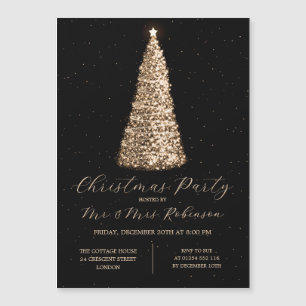 Christmas Party Glam Gold Tree Sparkle Invitations