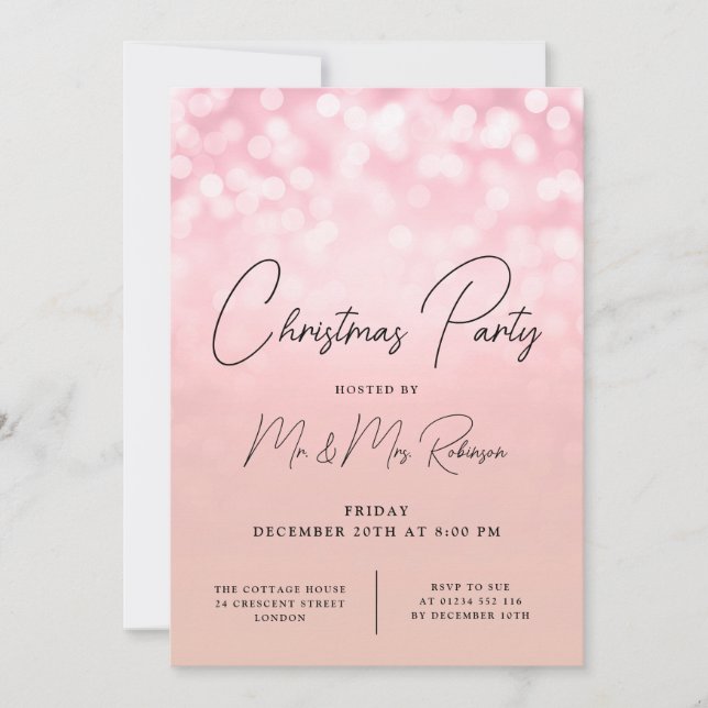Christmas Party Glam Rose Gold Lights Sparkle Invitation (Front)