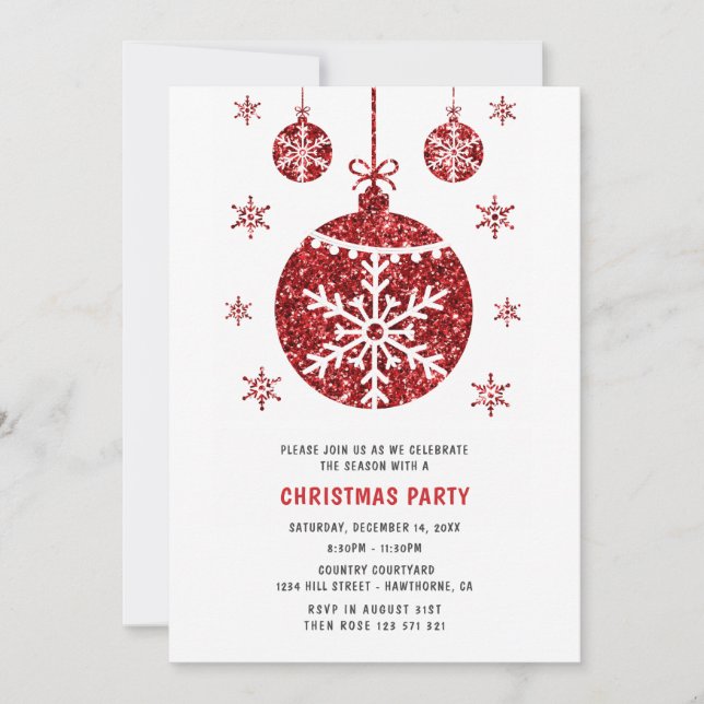 Christmas Party Glitter blue christmas balls \ Inv Invitation (Front)