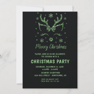 Christmas Party Glitter Green deer Invitation