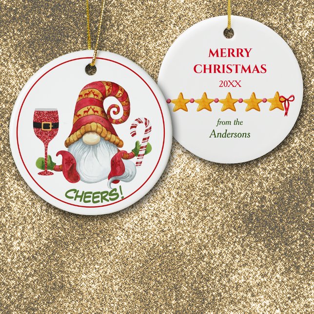 Christmas Party Gnome Cheers Ceramic Tree Decoration (Creator Uploaded)