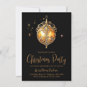 Christmas Party Gold Black Holiday Bulb Invitation