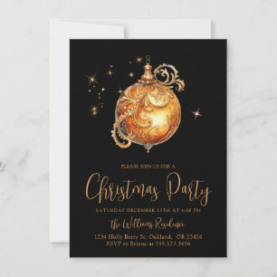 Christmas Party Gold Black Holiday Bulb Invitation
