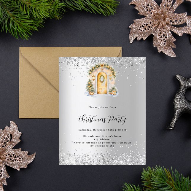Christmas party gold door silver invitation (Creator Uploaded)