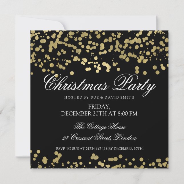 Christmas Party Gold Foil Confetti Invitation (Front)
