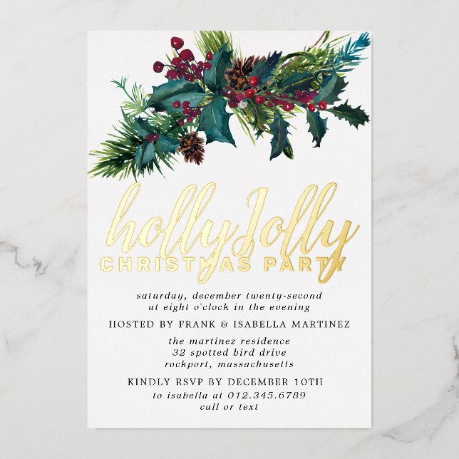 Christmas Party Gold Foil Invitation Postcarc (Front)