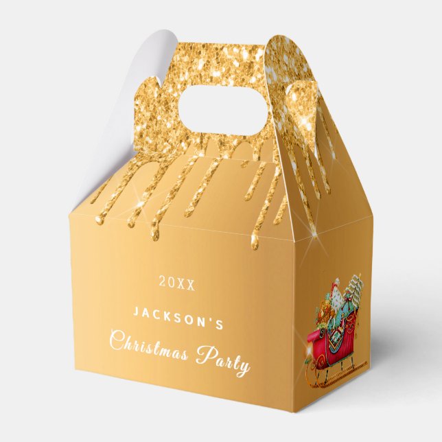 Christmas Party gold glitter drip red sleigh Favour Box (Front Side)