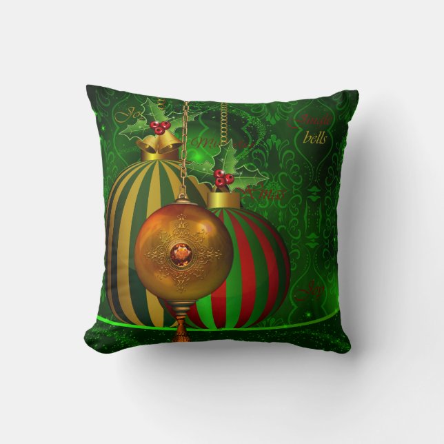 Christmas Party Gold Green Red Xmas Decorations Cushion (Front)