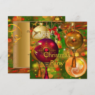 Christmas Party Gold Green Red Xmas Decorations Invitation