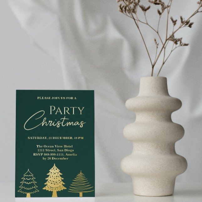 Christmas Party Gold Green Trees Modern  (Creator Uploaded)