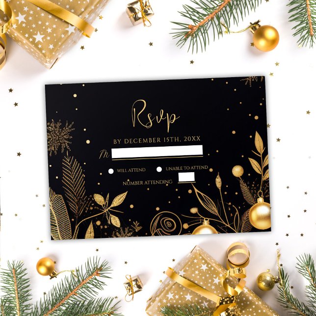 Christmas Party Gold Modern Holiday Festive RSVP Card (Christmas Party Gold Modern Holiday Festive RSVP Card)