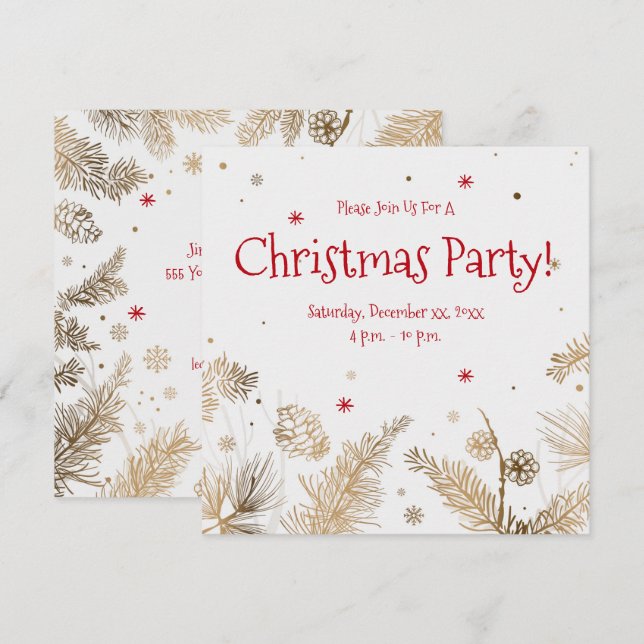Christmas Party, Gold Pine Combs,  Invitation (Front/Back)