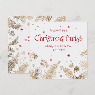 Christmas Party, Gold Pine Combs,  Invitation