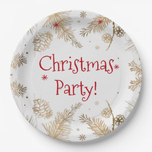 Christmas Party, Gold Pine Combs,  Paper Plate