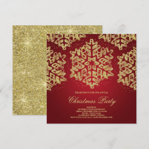 Christmas Party Gold & Red Glitter Elegant Invitation