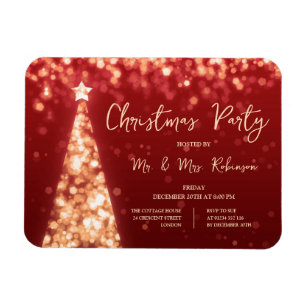 Christmas Party Gold Red Tree Sparkle Lights  Magnet