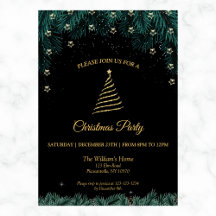 Christmas Party | Gold Tree, Stars & Pine Branches