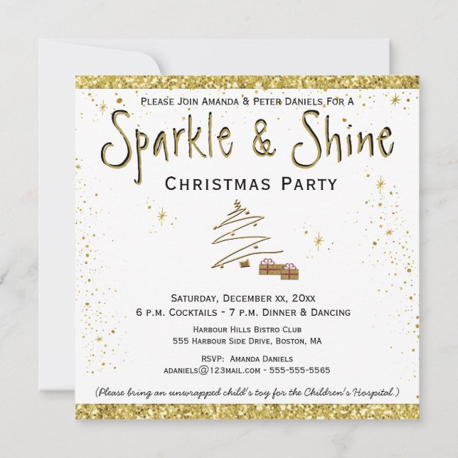 Christmas Party Gold White Invitation (Back)