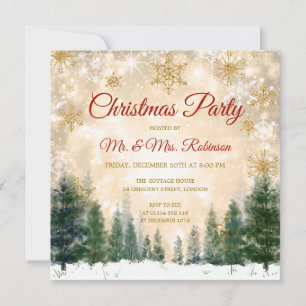 Christmas Party Gold Winter Wonderland Invitation