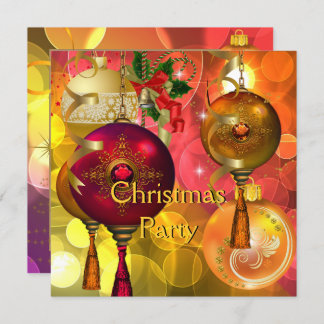 Christmas Party Gold Yellow Green Red Xmas Invitation