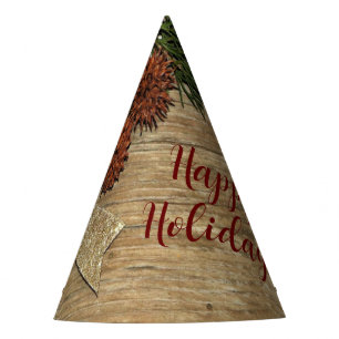 Christmas Party Golden Green Leaves Red Rustic Party Hat